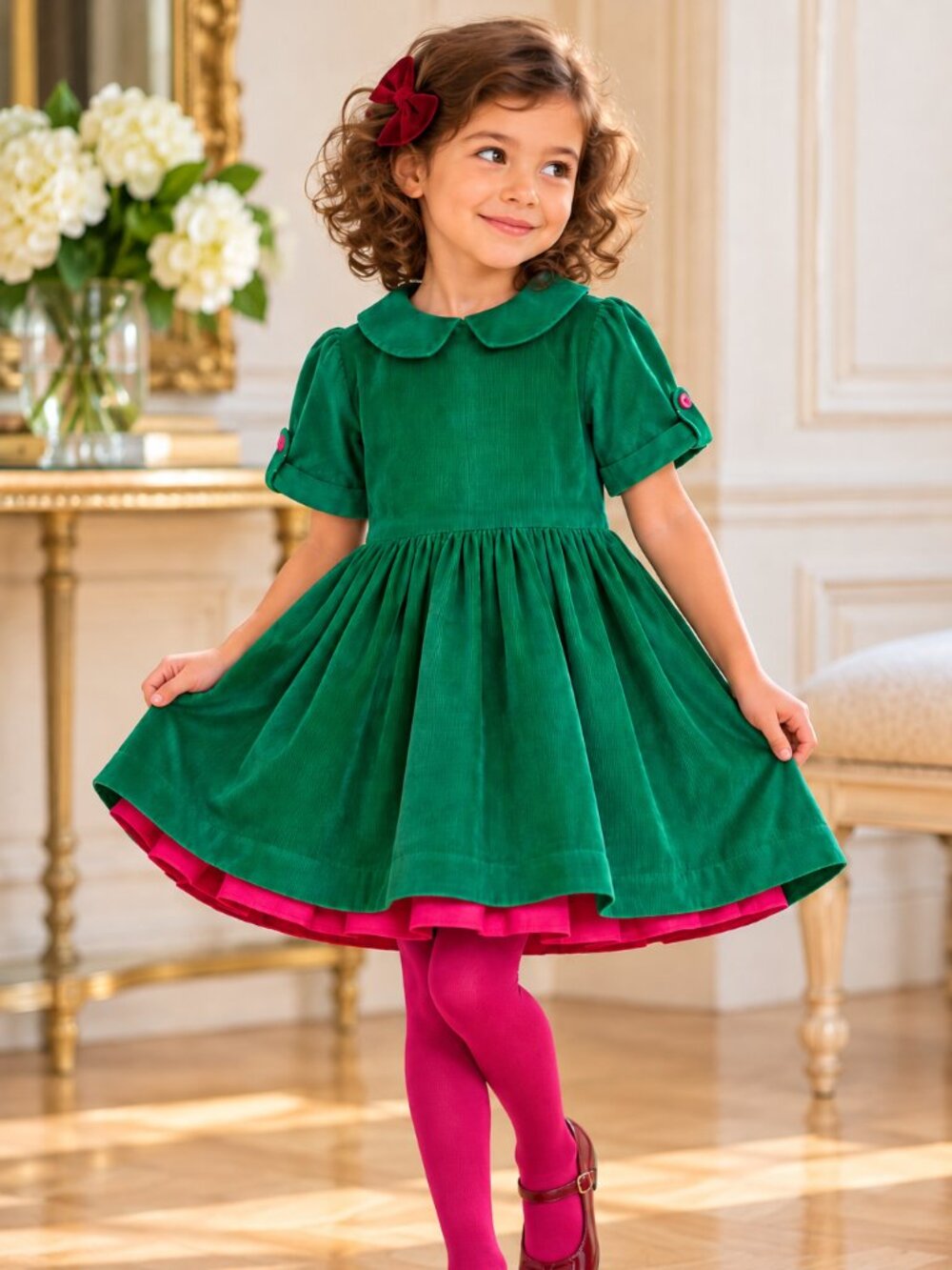 Jacadi Paris Girls Emerald Green Corduroy Dress – Size 5A / 110cm